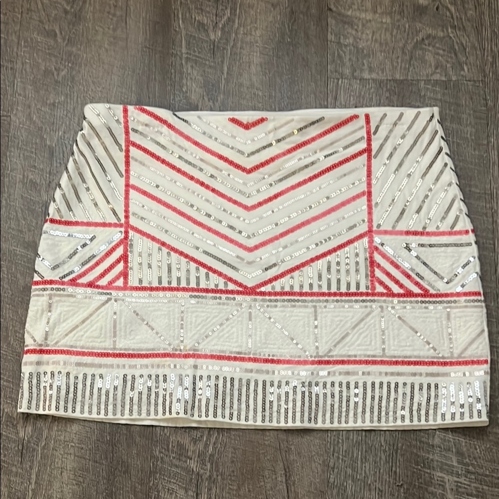 Express Sequin Embellished White and Red Orange  Skirt